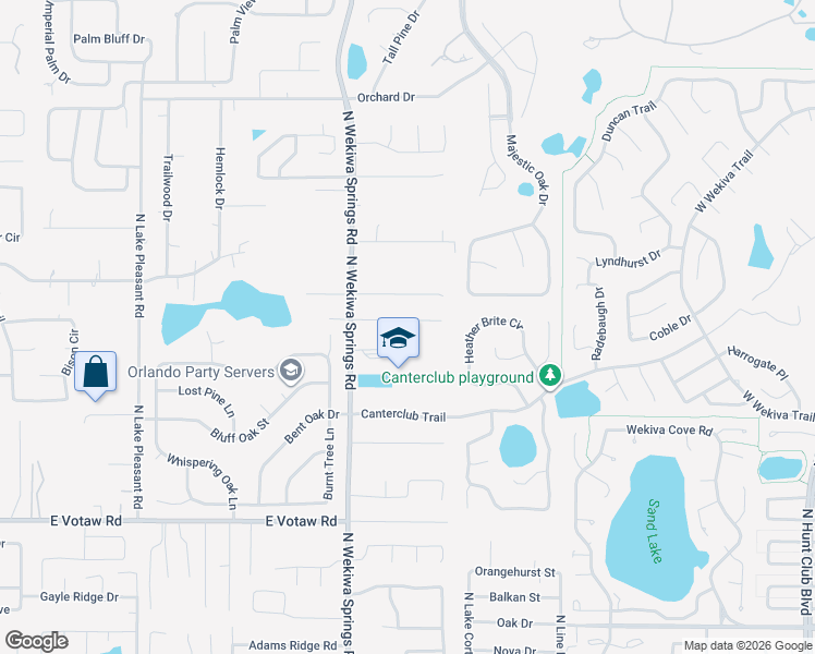 map of restaurants, bars, coffee shops, grocery stores, and more near 2430 Wekiva Ridge Road in Apopka