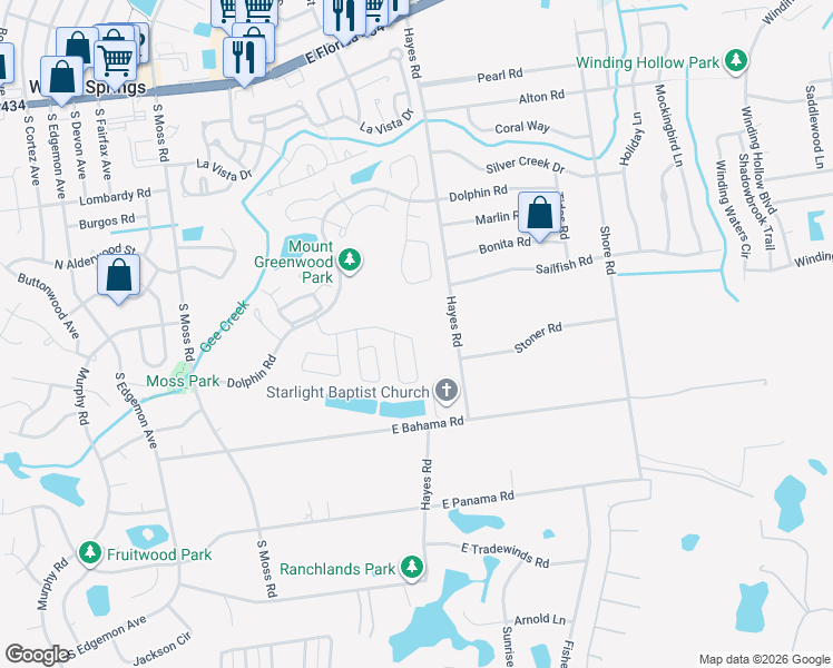 map of restaurants, bars, coffee shops, grocery stores, and more near 449 Lancers Dr in Winter Springs