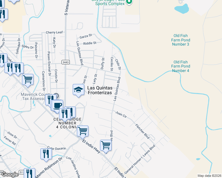 map of restaurants, bars, coffee shops, grocery stores, and more near 3086 Mark Anthony Drive in Eagle Pass