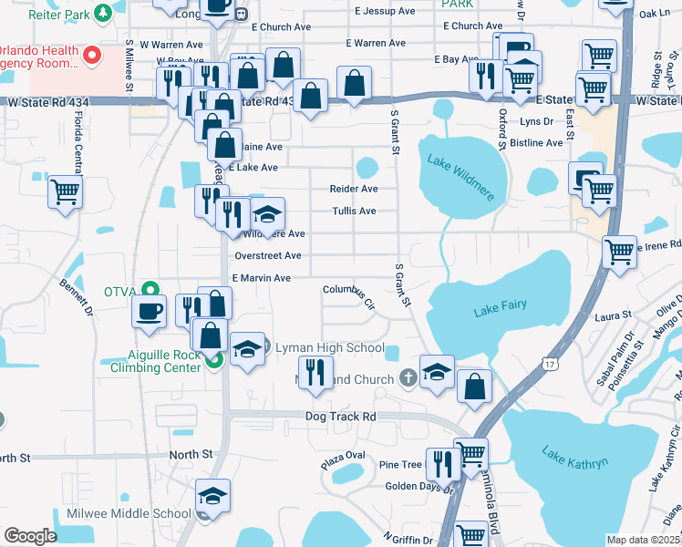 map of restaurants, bars, coffee shops, grocery stores, and more near 365 East Marvin Avenue in Longwood