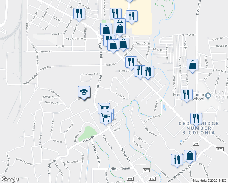 map of restaurants, bars, coffee shops, grocery stores, and more near 364 Susan Circle in Eagle Pass
