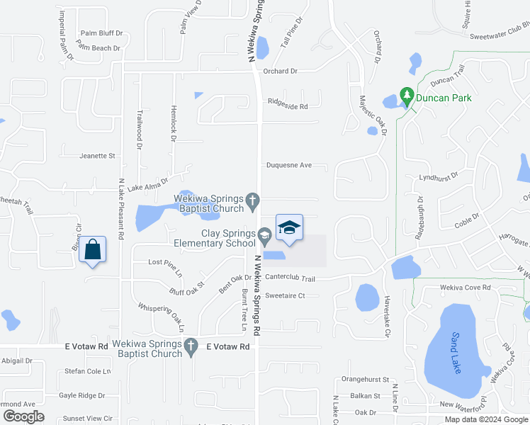 map of restaurants, bars, coffee shops, grocery stores, and more near 2303 Wekiva Ridge Road in Apopka