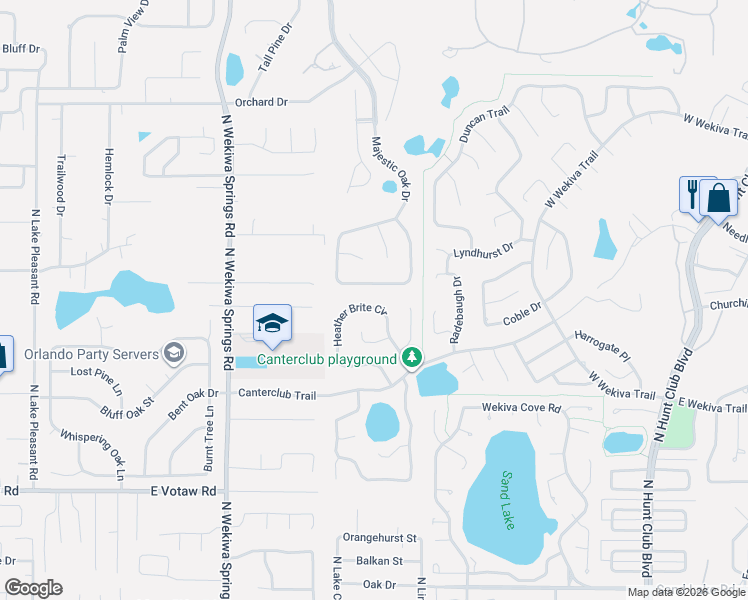 map of restaurants, bars, coffee shops, grocery stores, and more near 609 Heather Brite Circle in Apopka