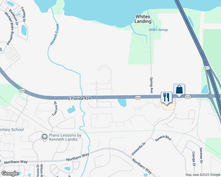 map of restaurants, bars, coffee shops, grocery stores, and more near 1807 Spring Pond Point in Winter Springs