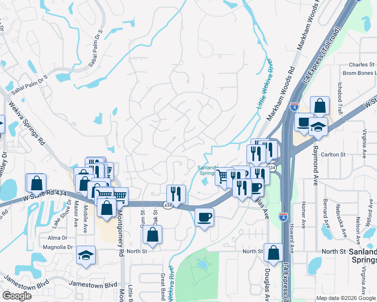 map of restaurants, bars, coffee shops, grocery stores, and more near 288 Springside Road in Longwood