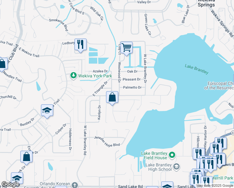 map of restaurants, bars, coffee shops, grocery stores, and more near 3351 Canyon Grand Point in Longwood