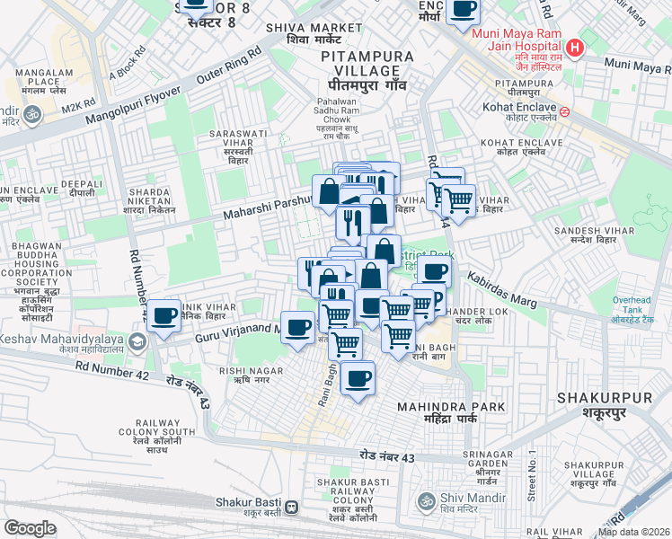map of restaurants, bars, coffee shops, grocery stores, and more near in Delhi