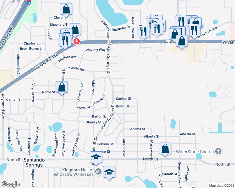 map of restaurants, bars, coffee shops, grocery stores, and more near 1520 Nobel Street in Longwood