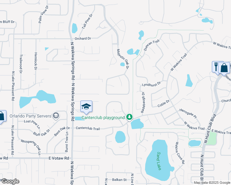 map of restaurants, bars, coffee shops, grocery stores, and more near 538 Majestic Oak Drive in Apopka