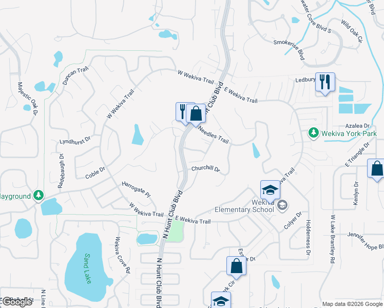 map of restaurants, bars, coffee shops, grocery stores, and more near 3981 Lancashire Lane in Longwood