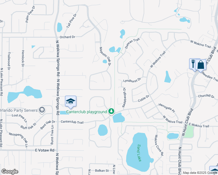 map of restaurants, bars, coffee shops, grocery stores, and more near 580 Majestic Oak Drive in Apopka
