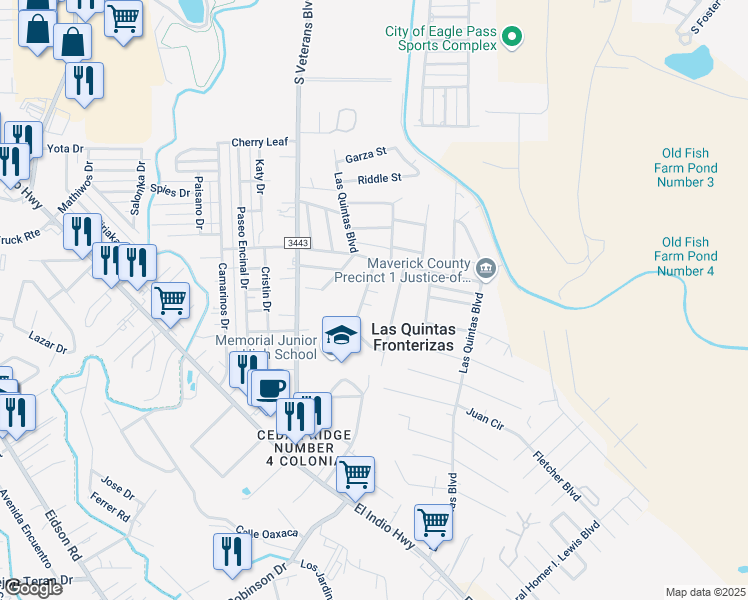 map of restaurants, bars, coffee shops, grocery stores, and more near 1537 Lety Street in Eagle Pass