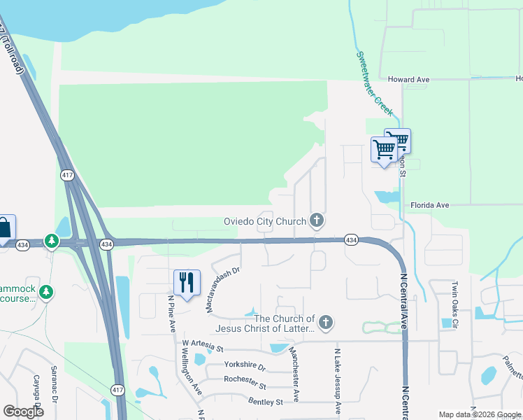 map of restaurants, bars, coffee shops, grocery stores, and more near 572 Pinebranch Circle in Winter Springs