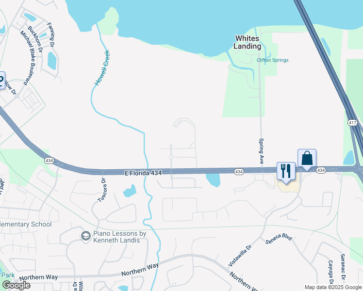 map of restaurants, bars, coffee shops, grocery stores, and more near 2340 Majestic Bay Lane in Winter Springs