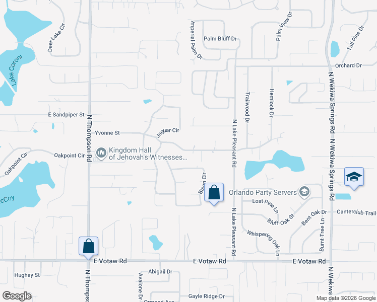 map of restaurants, bars, coffee shops, grocery stores, and more near 1606 Yvonne Street in Apopka