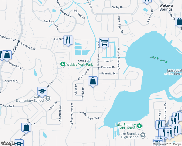map of restaurants, bars, coffee shops, grocery stores, and more near 2601 Orange Court in Longwood