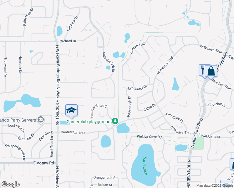 map of restaurants, bars, coffee shops, grocery stores, and more near 580 Majestic Oak Drive in Apopka