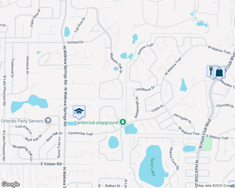 map of restaurants, bars, coffee shops, grocery stores, and more near 580 Majestic Oak Drive in Apopka