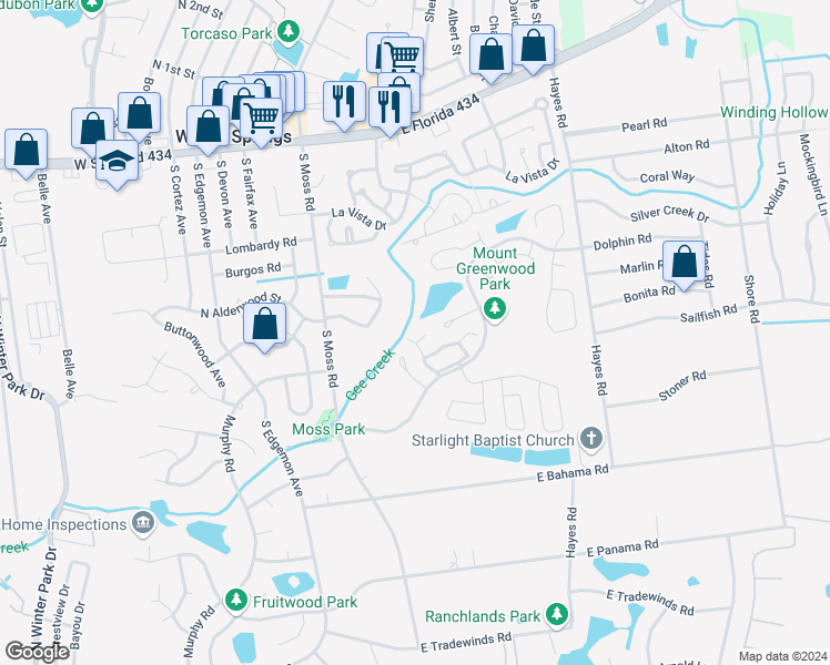 map of restaurants, bars, coffee shops, grocery stores, and more near 236 Panorama Drive in Winter Springs