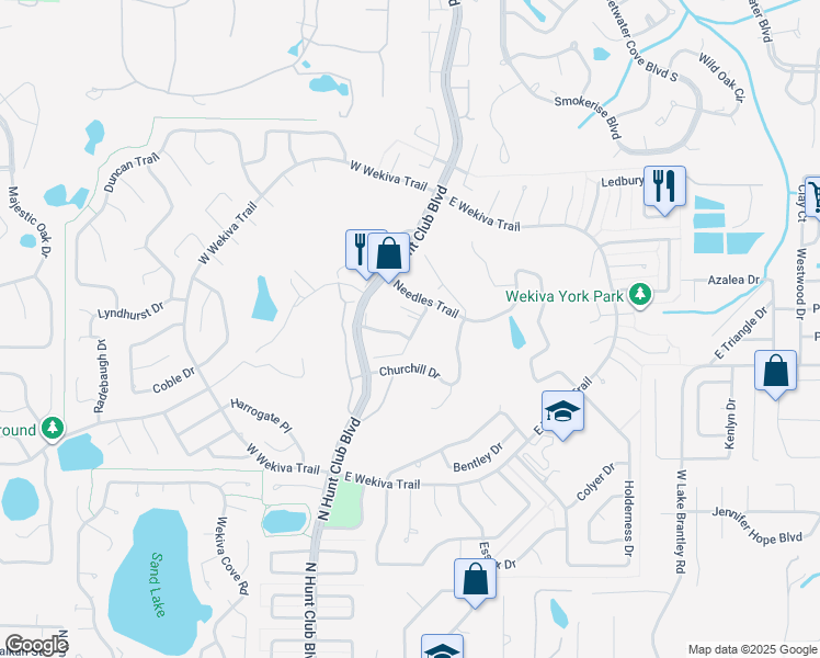 map of restaurants, bars, coffee shops, grocery stores, and more near 3954 Lancashire Lane in Longwood