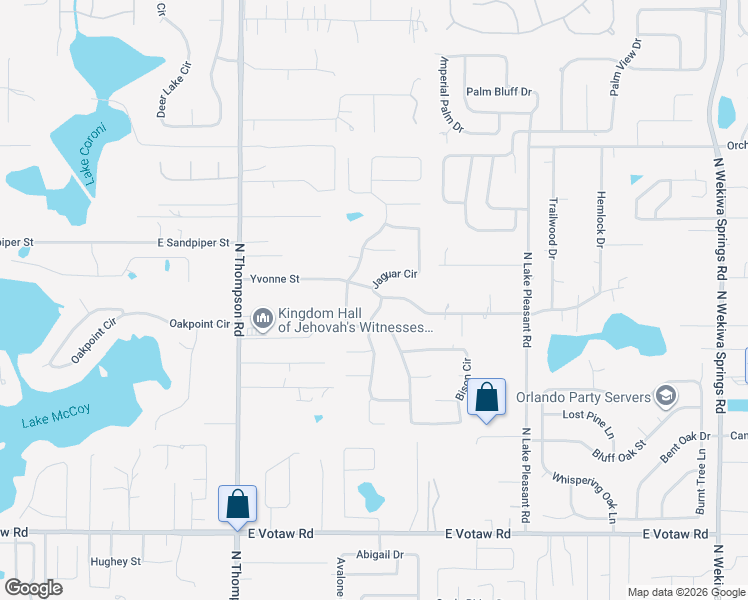 map of restaurants, bars, coffee shops, grocery stores, and more near 628 Timberwolf Trail in Apopka