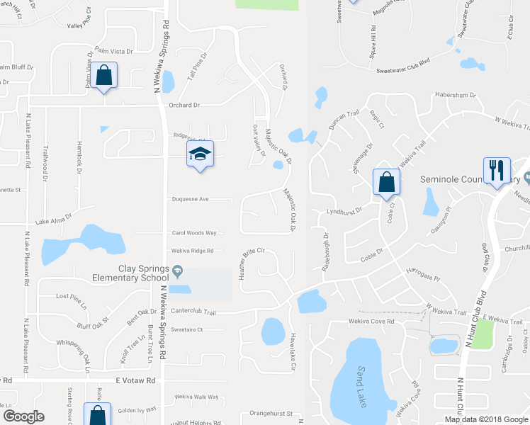 map of restaurants, bars, coffee shops, grocery stores, and more near 2525 Emerald Tree Lane in Apopka