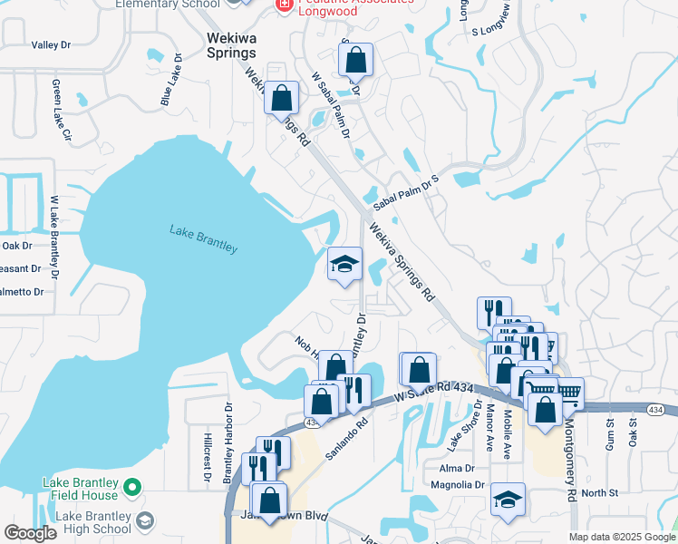 map of restaurants, bars, coffee shops, grocery stores, and more near 194 South Shadowbay Boulevard in Longwood