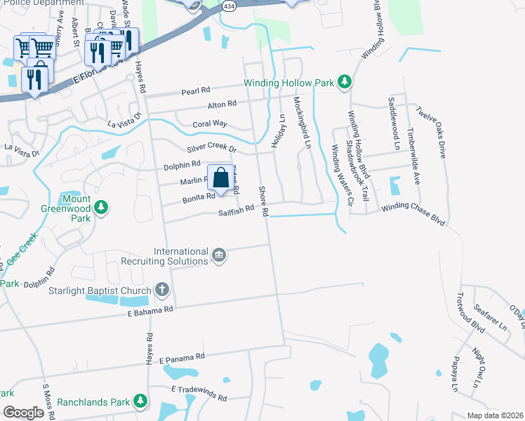 map of restaurants, bars, coffee shops, grocery stores, and more near 702 Sailfish Road in Winter Springs