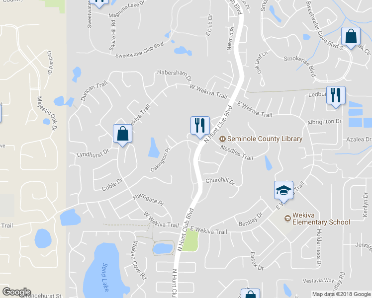 map of restaurants, bars, coffee shops, grocery stores, and more near 190 Golf Club Drive in Longwood