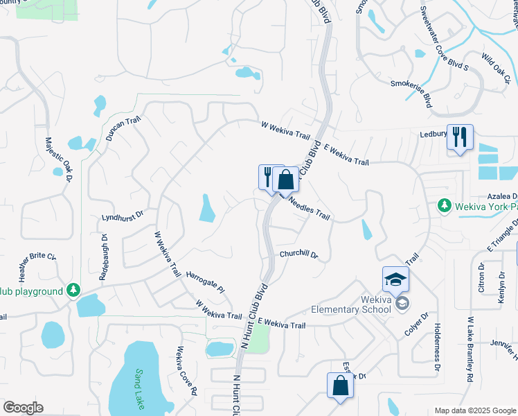 map of restaurants, bars, coffee shops, grocery stores, and more near 195 Golf Club Drive in Longwood