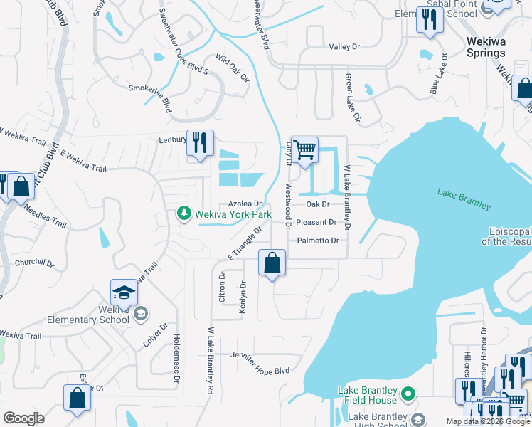 map of restaurants, bars, coffee shops, grocery stores, and more near 2230 East Triangle Drive in Longwood