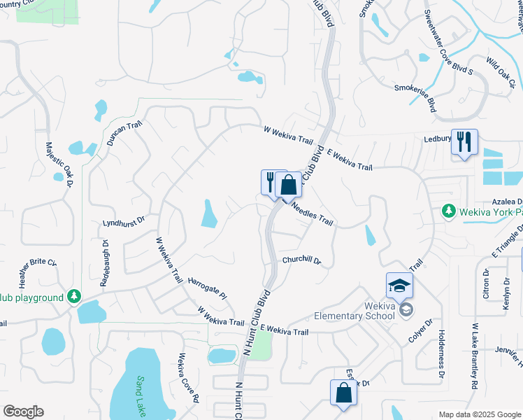 map of restaurants, bars, coffee shops, grocery stores, and more near 195 Golf Club Drive in Longwood