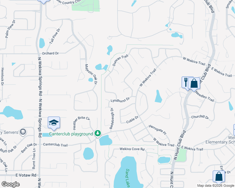 map of restaurants, bars, coffee shops, grocery stores, and more near 236 Duncan Trail in Longwood
