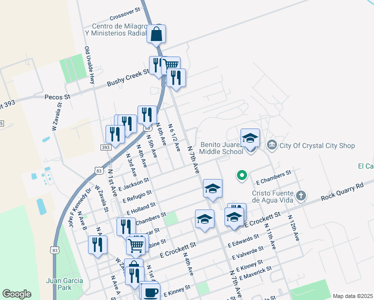 map of restaurants, bars, coffee shops, grocery stores, and more near 1609 North 7th Avenue in Crystal City