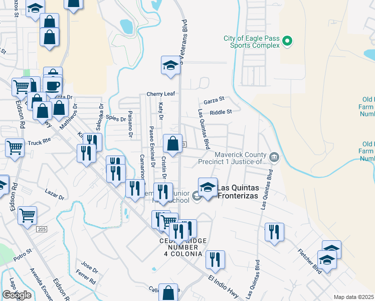 map of restaurants, bars, coffee shops, grocery stores, and more near 2928 J M Wheeler St in Eagle Pass