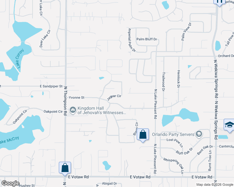 map of restaurants, bars, coffee shops, grocery stores, and more near 1518 Jaguar Circle in Apopka