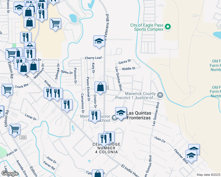 map of restaurants, bars, coffee shops, grocery stores, and more near 2928 J M Wheeler Street in Eagle Pass