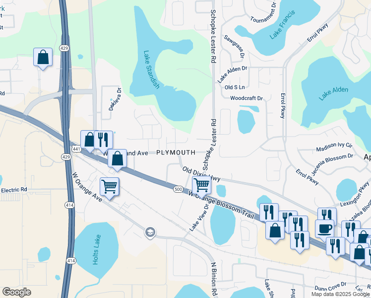 map of restaurants, bars, coffee shops, grocery stores, and more near in Plymouth