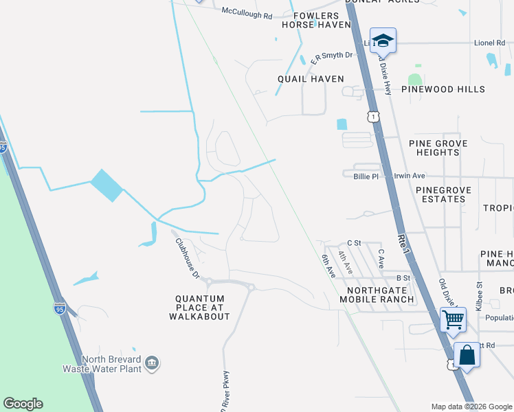 map of restaurants, bars, coffee shops, grocery stores, and more near Sanctuary Drive in Mims
