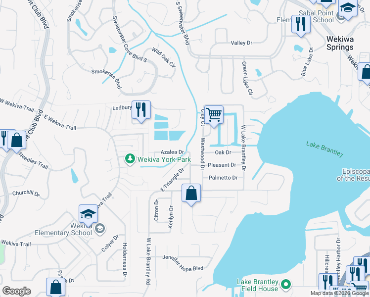 map of restaurants, bars, coffee shops, grocery stores, and more near 2230 East Triangle Drive in Longwood