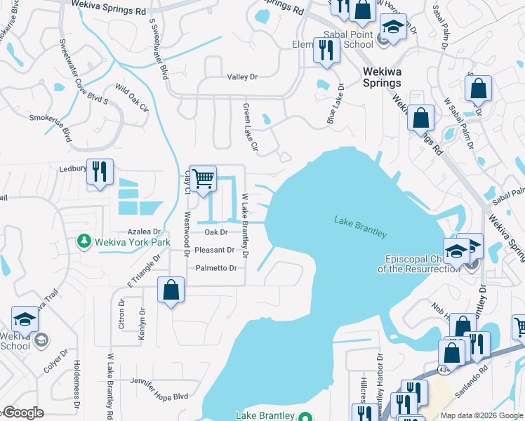 map of restaurants, bars, coffee shops, grocery stores, and more near 2200 Cove Court in Longwood