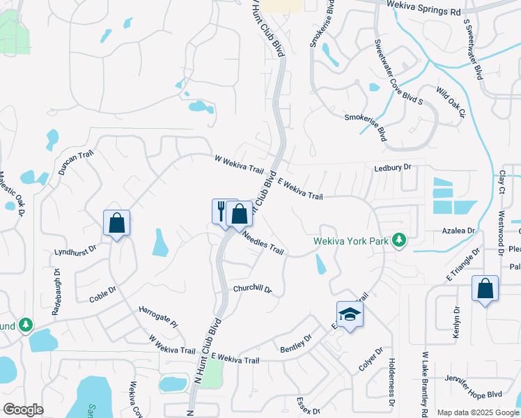 map of restaurants, bars, coffee shops, grocery stores, and more near 296 Churchill Drive in Longwood