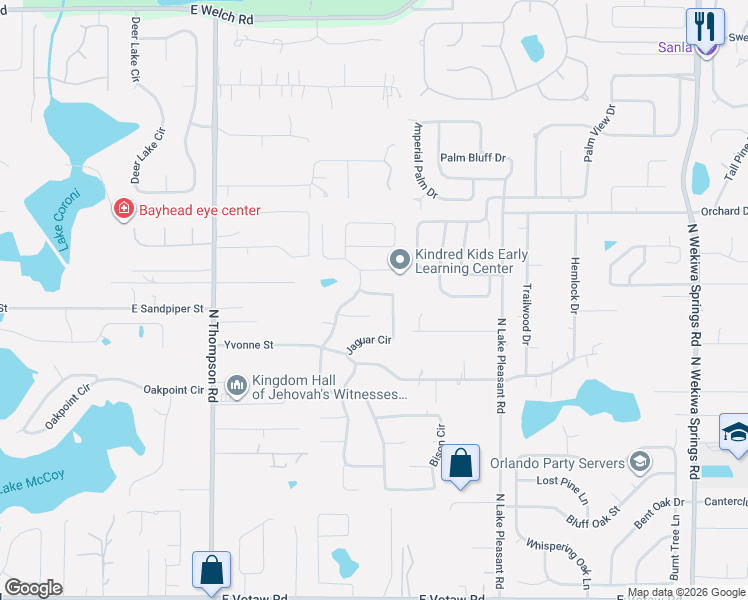 map of restaurants, bars, coffee shops, grocery stores, and more near 1672 Jaguar Circle in Apopka