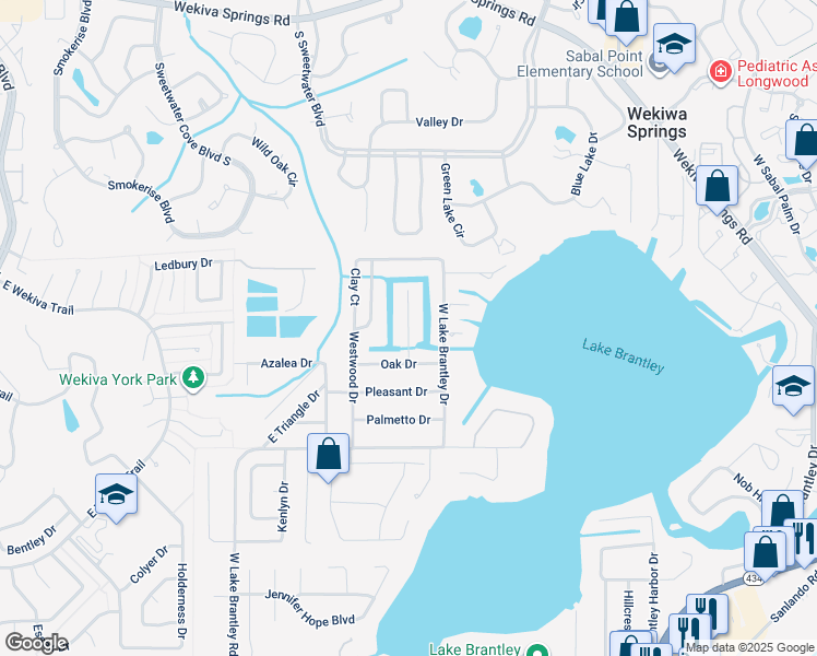 map of restaurants, bars, coffee shops, grocery stores, and more near 2400 Island Drive in Longwood