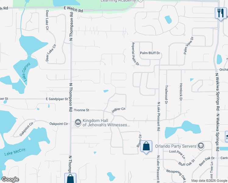 map of restaurants, bars, coffee shops, grocery stores, and more near 920 Cheetah Trail in Apopka