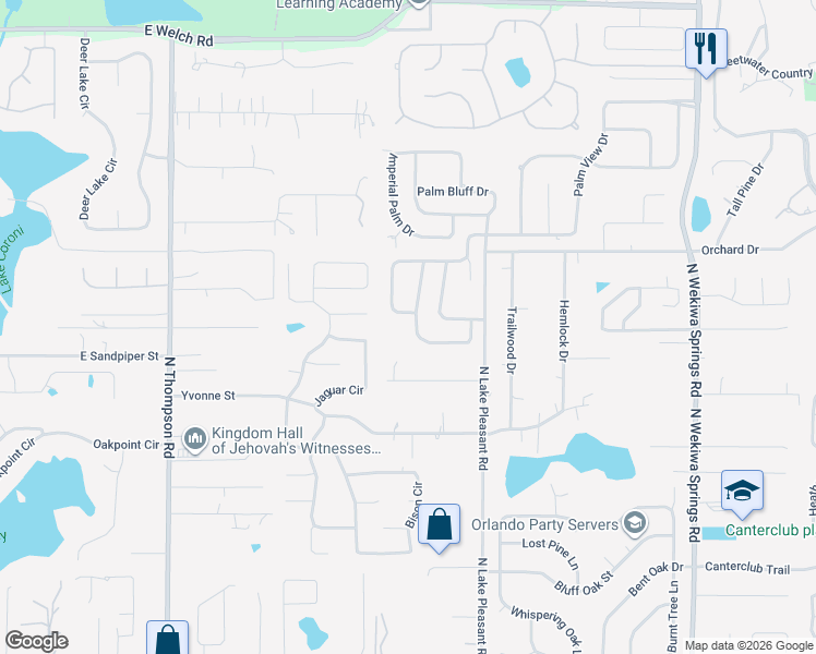 map of restaurants, bars, coffee shops, grocery stores, and more near 811 Swaying Palm Drive in Apopka