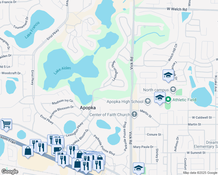 map of restaurants, bars, coffee shops, grocery stores, and more near 811 Loch Calder in Apopka