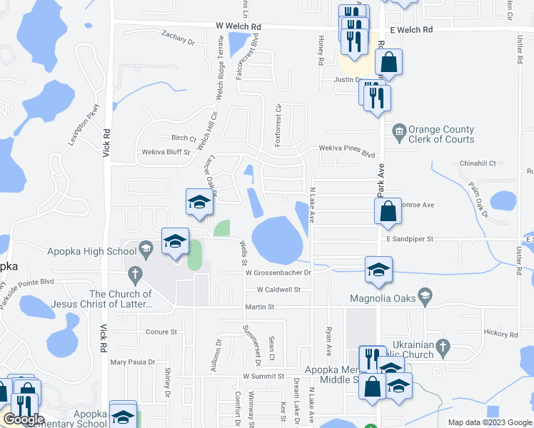 map of restaurants, bars, coffee shops, grocery stores, and more near 820 Stonechapel Court in Apopka
