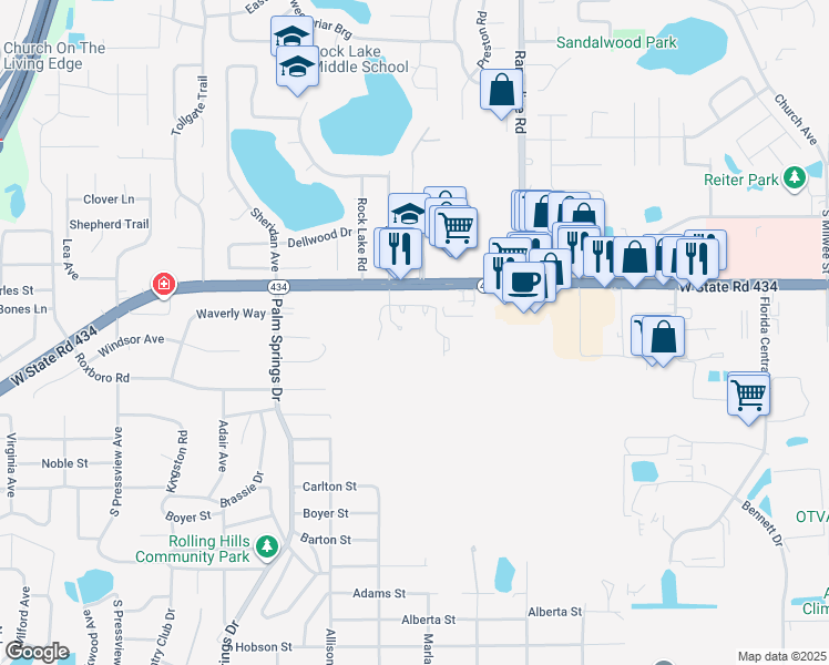 map of restaurants, bars, coffee shops, grocery stores, and more near 141 Fountain Court in Longwood