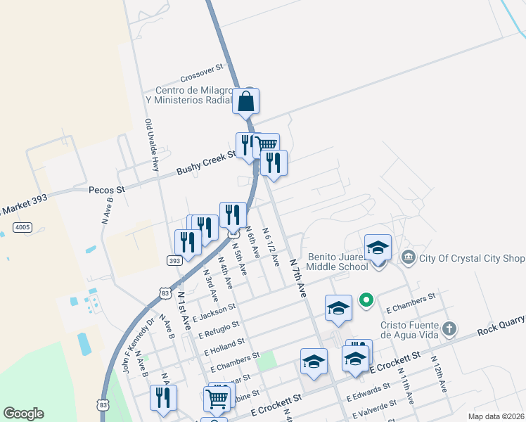 map of restaurants, bars, coffee shops, grocery stores, and more near 1770 North 6 1/2 Avenue in Crystal City